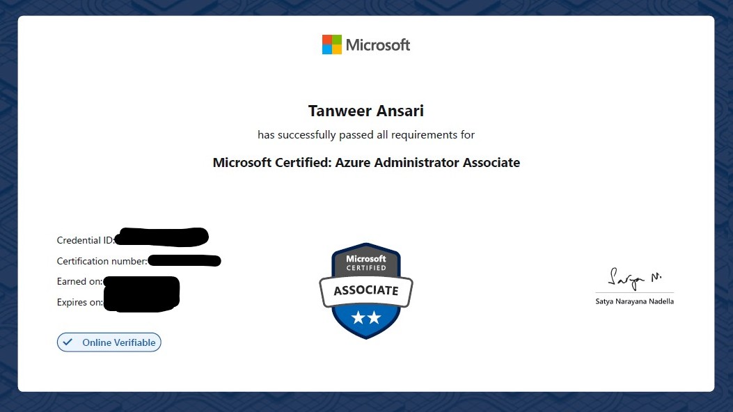 Microsoft Azure AZ-104 Certificate