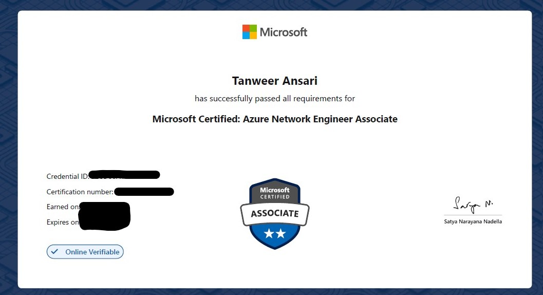 Microsoft Azure AZ-700 Certificate