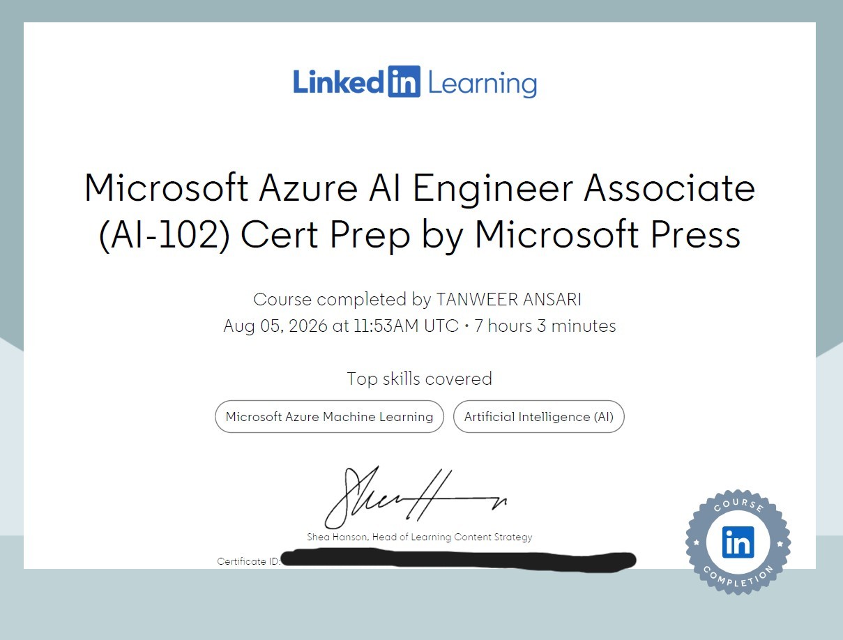 Azure AI Engineer AI-102 Certificate