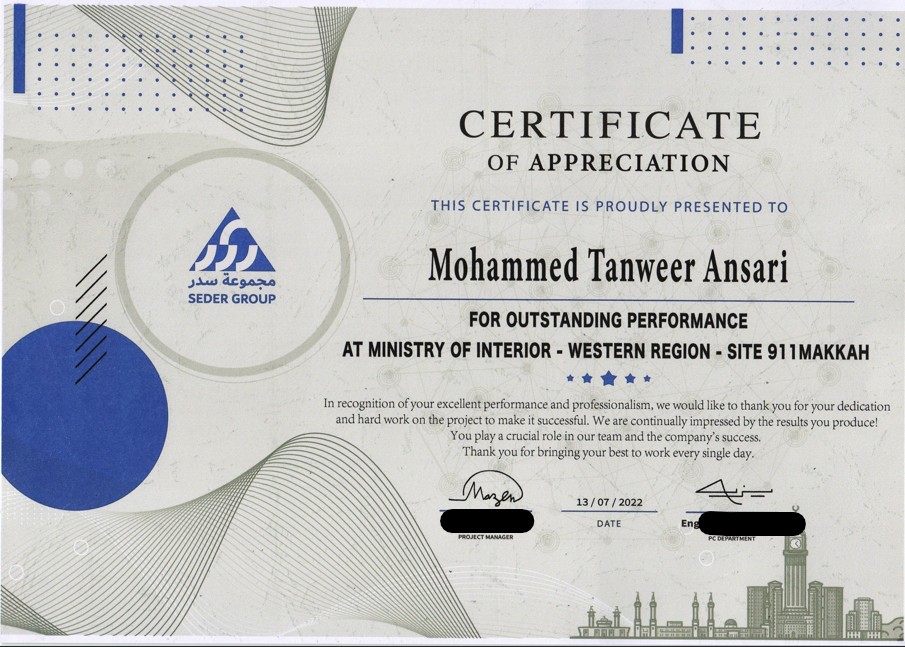 SEDER Certificate